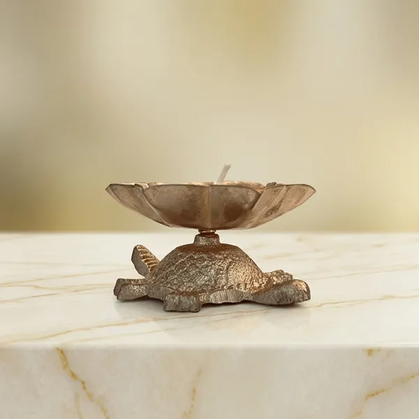 White_Brass_Ethnic_Tortoise_Base_Flower_Bowl_Decorative_Candle