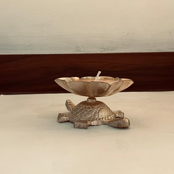 White_Brass_Ethnic_Tortoise_Base_Flower_Bowl_Decorative_Candle