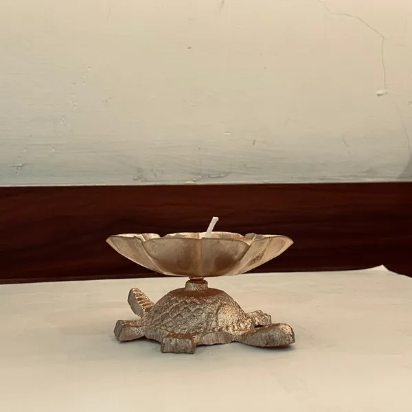 White_Brass_Ethnic_Tortoise_Base_Flower_Bowl_Decorative_Candle
