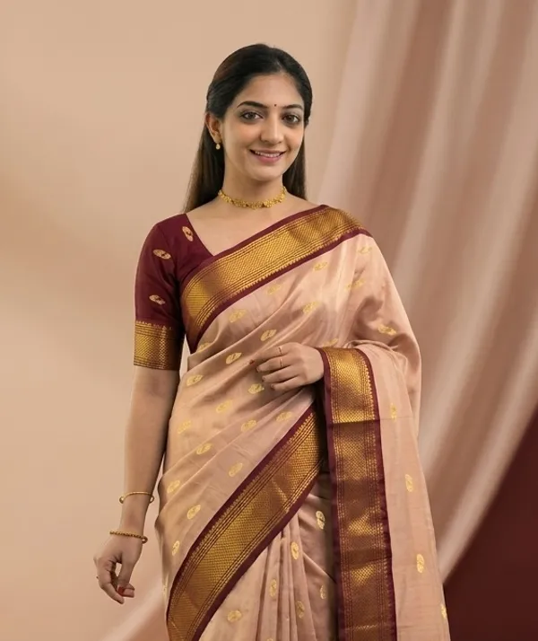 Beige_Sico_Silk_Paithani_Zari_Border_Saree_For_Women