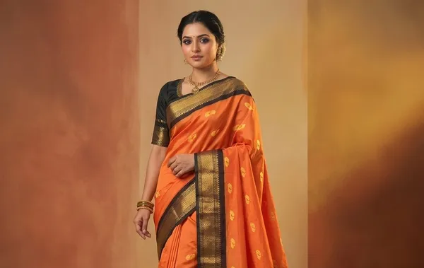 Orange_Sico_Silk_Paithani_Zari_Border_Saree_For_Women