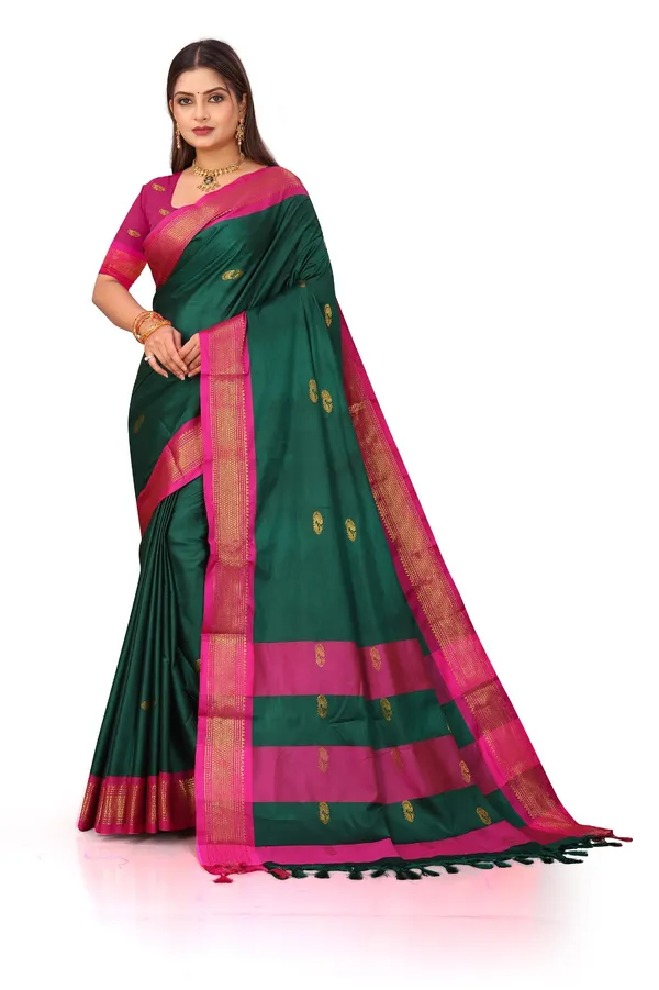 Bottle_Green_Sico_Silk_Paithani_Zari_Border_Saree_For_Women