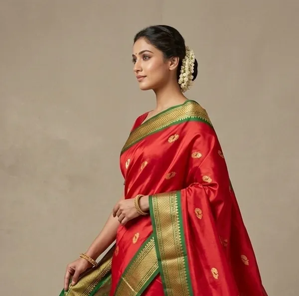 Red_Sico_Silk_Paithani_Zari_Work_Temple_Border_Saree_For_Women