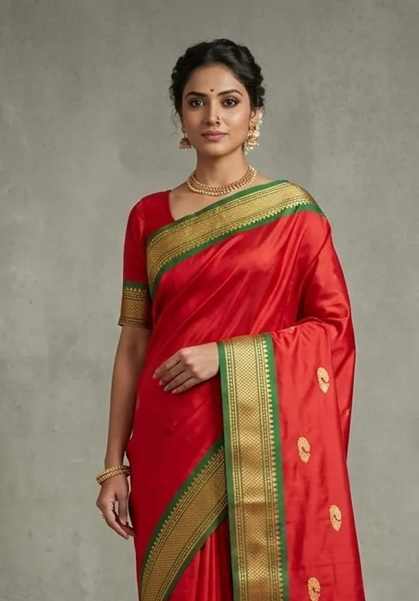 Red_Sico_Silk_Paithani_Zari_Work_Temple_Border_Saree_For_Women