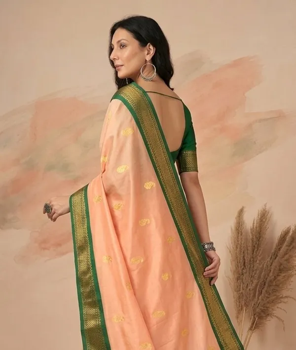 Peach_Sico_Silk_Paithani_Festive_Wear_Heavy_Pallu_Saree_For_Women