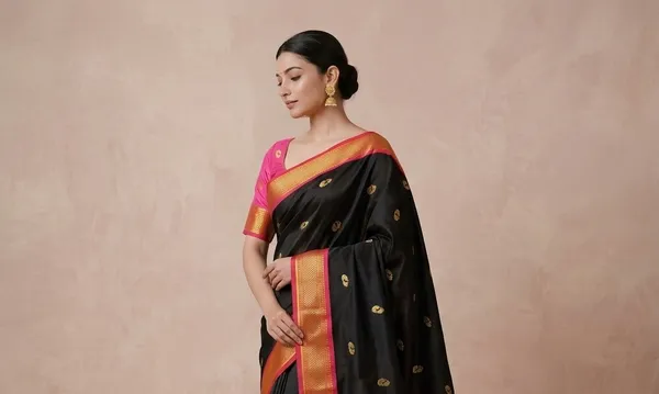 Black_And_Pink_Sico_Silk_Paithani_Zari_Border_Party_Saree_For_Women