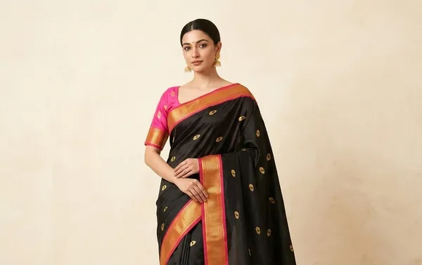 Black_And_Pink_Sico_Silk_Paithani_Zari_Border_Party_Saree_For_Women
