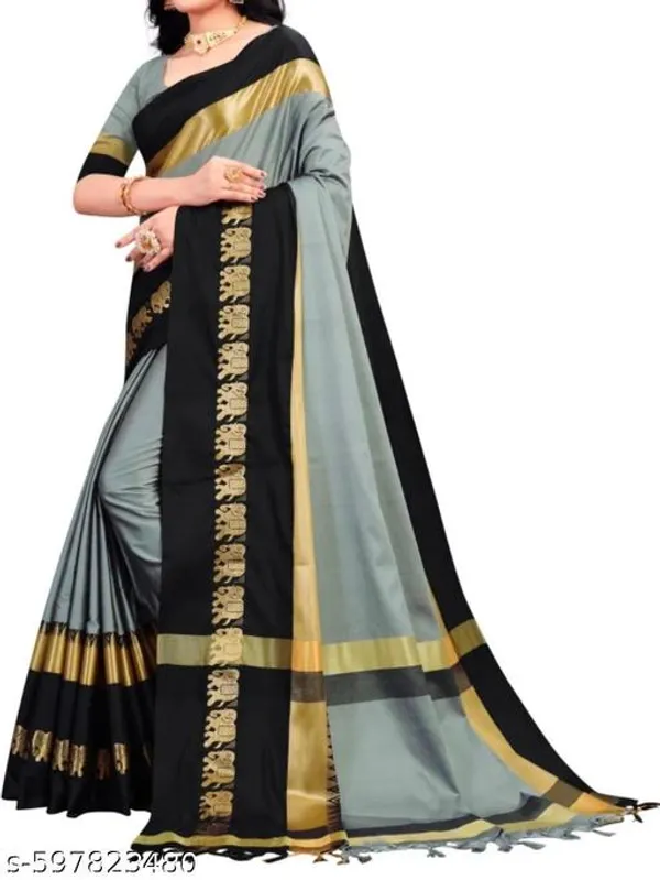 Grey_Sico_Silk_Paithani_Zari_Border_Wedding_Saree_For_Women