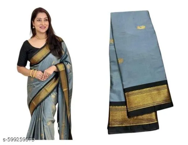 Grey_Sico_Silk_Traditional_Temple_Border_Saree_For_Women