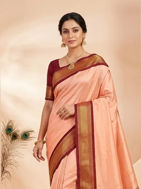 Peach_Sico_Silk_Party_Wear_Paithani_Saree_For_Women