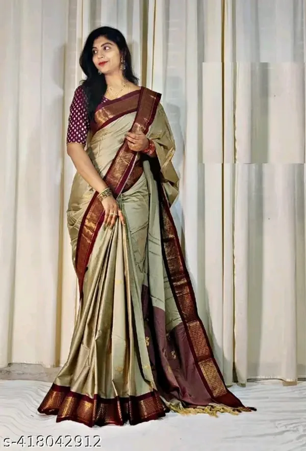 Grey_Sico_Silk_Paithani_Contrast_Blouse_Saree_For_Women