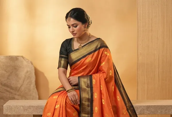 Orange_Sico_Silk_Paithani_Zari_Border_Saree_For_Women