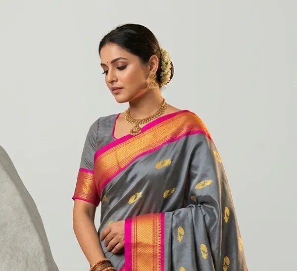 Grey_Sico_Silk_Paithani_Zari_Border_Saree_For_Women