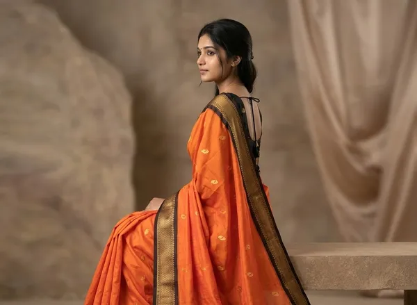 Orange_Sico_Silk_Woven_Border_Paithani_Saree_For_Women