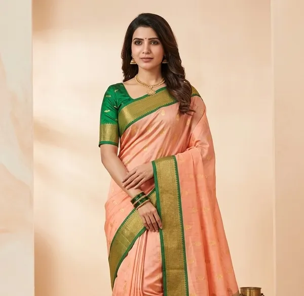 Peach_Sico_Silk_Paithani_Zari_Border_Saree_For_Women