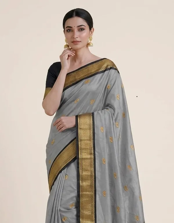 Grey_Sico_Silk_Paithani_Zari_Border_Saree_For_Women