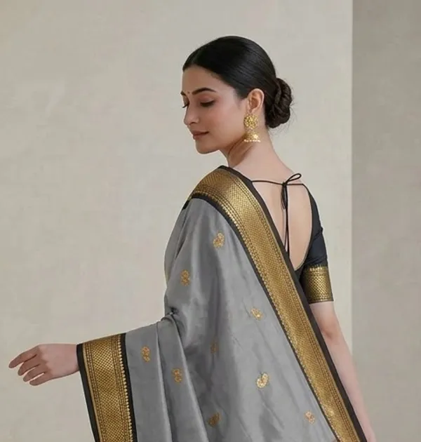 Grey_Sico_Silk_Paithani_Zari_Border_Saree_For_Women