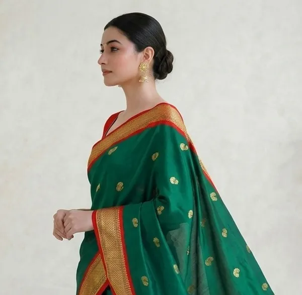 Bottle_Green_Sico_Silk_Paithani_Zari_Ethnic_Motif_Saree_For_Women