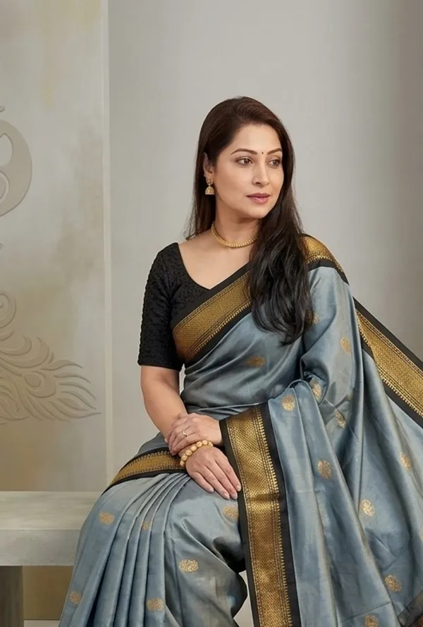 Grey_Sico_Silk_Paithani_Zari_Butta_Contrast_Pallu_Saree_For_Women