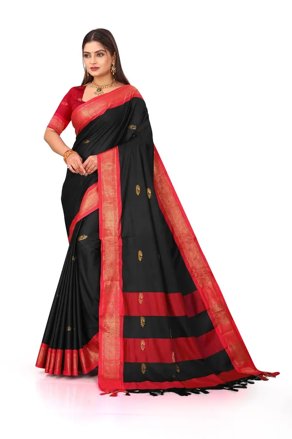 Black_Sico_Silk_Paithani_Zari_Peacock_Boota_Saree_For_Women