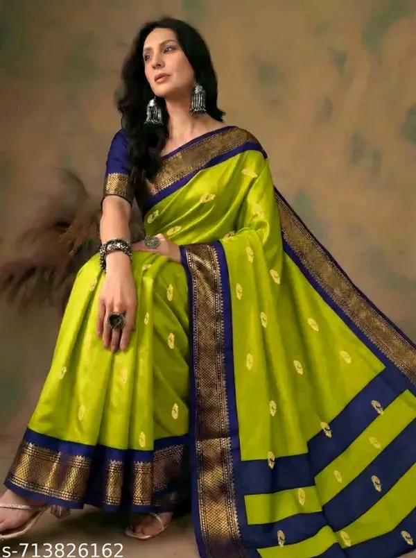Lime_Sico_Silk_Paithani_Zari_Border_Saree_For_Women