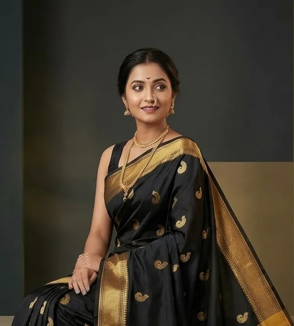 Black_Sico_Silk_Paithani_Zari_Peacock_Boota_Saree_For_Women