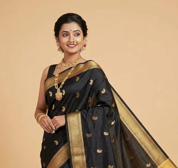 Black_Sico_Silk_Paithani_Zari_Peacock_Boota_Saree_For_Women