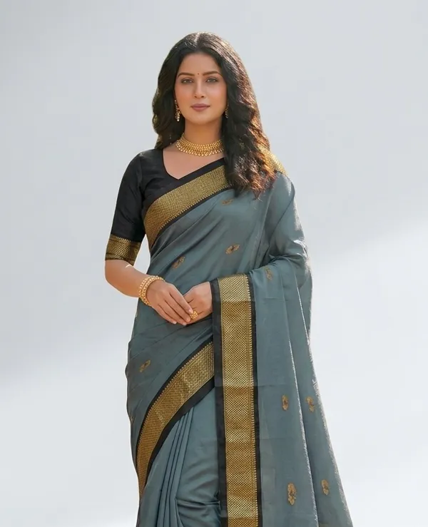 Grey_Sico_Silk_Paithani_Zari_Border_Pallu_Saree_For_Women