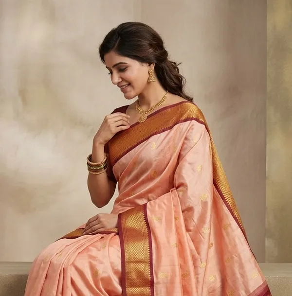 Peach_Sico_Silk_Paithani_Zari_Border_Saree_For_Women