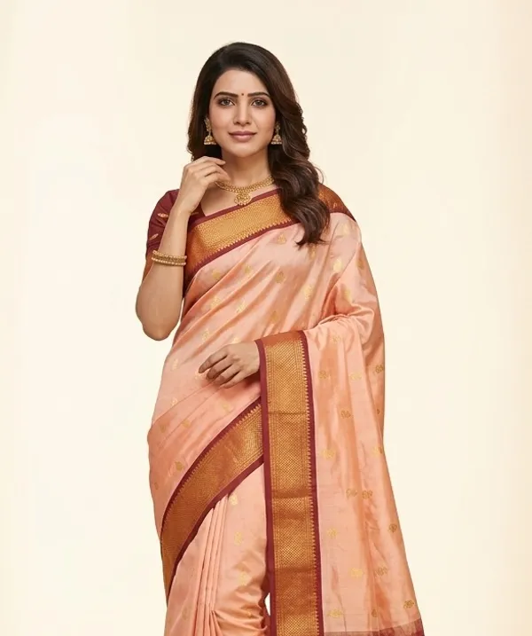 Peach_Sico_Silk_Paithani_Zari_Border_Saree_For_Women