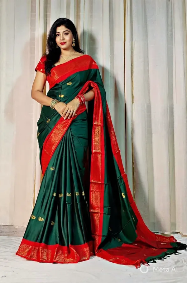 Bottle_Green_Sico_Silk_Paithani_Woven_Zari_Border_Saree_For_Women
