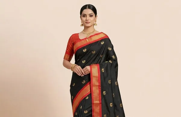 Black_Sico_Silk_Paithani_Butta_Weave_Contrast_Border_Saree_For_Women