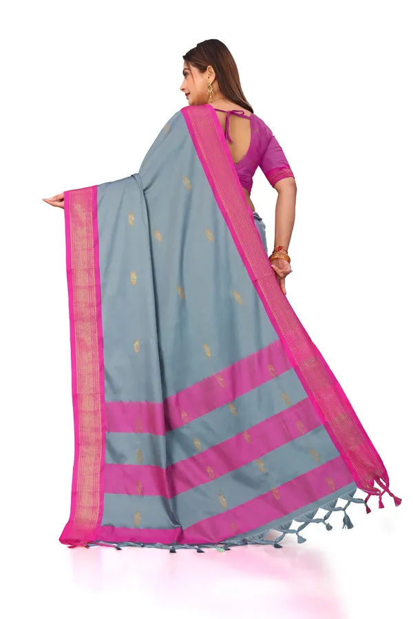 Grey_Sico_Silk_Paithani_Woven_Zari_Border_Saree_For_Women