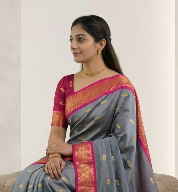 Grey_Sico_Silk_Paithani_Zari_Border_Party_Saree_For_Women