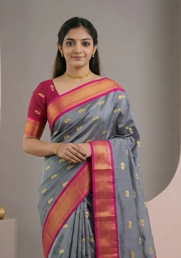 Grey_Sico_Silk_Paithani_Zari_Border_Party_Saree_For_Women