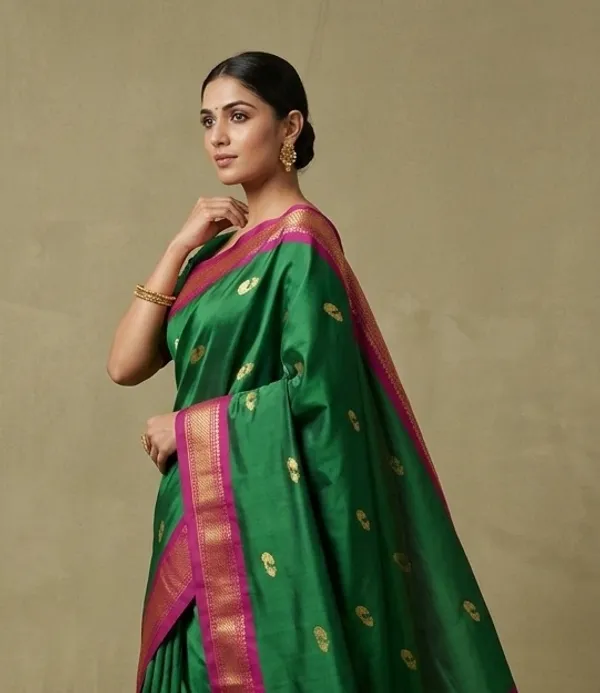 Bottle_Green_Sico_Silk_Paithani_Temple_Border_Zari_Work_Saree_For_Women