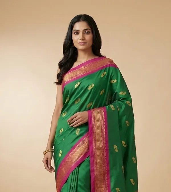 Bottle_Green_Sico_Silk_Paithani_Temple_Border_Zari_Work_Saree_For_Women