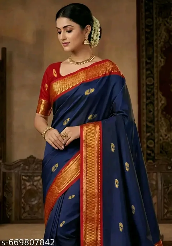 Blue_Sico_Silk_Paithani_Zari_Work_Temple_Border_Saree_For_Women