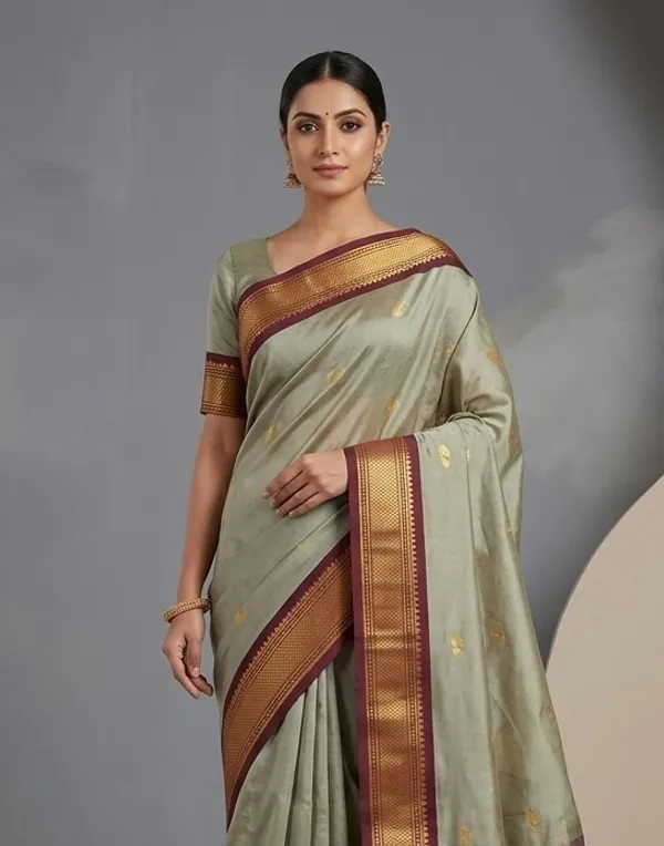 Grey_Sico_Silk_Paithani_Zari_Work_Woven_Pallu_Saree_For_Women