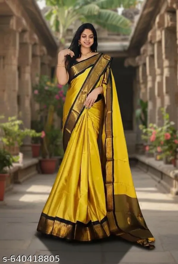 Yellow_Sico_Silk_Paithani_Zari_Butta_Contrast_Pallu_Saree_For_Women