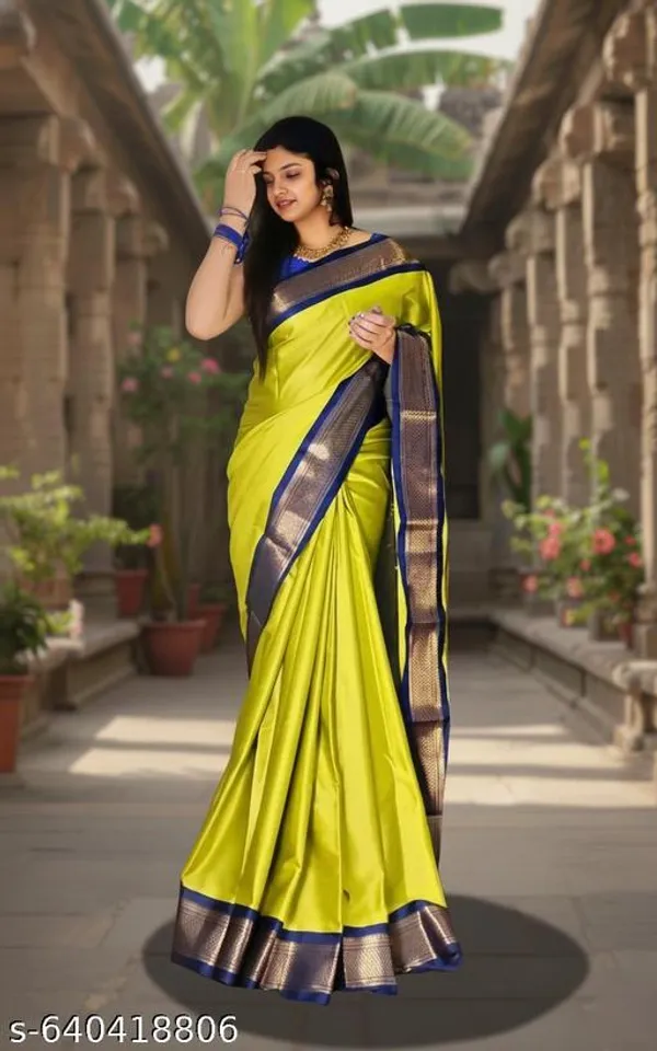Lime_Sico_Silk_Paithani_Zari_Butta_Contrast_Pallu_Saree_For_Women