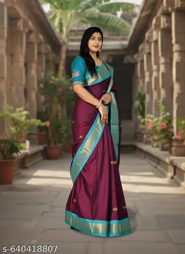 Maroon_Sico_Silk_Paithani_Zari_Butta_Contrast_Pallu_Saree_For_Women