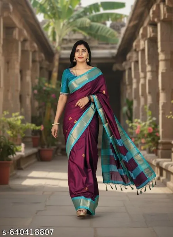 Maroon_Sico_Silk_Paithani_Zari_Butta_Contrast_Pallu_Saree_For_Women