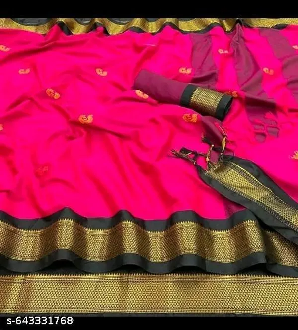 Pink_Sico_Silk_Paithani_Contrast_Border_Butta_Weave_Saree_For_Women