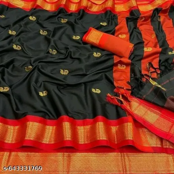 Black_Sico_Silk_Paithani_Butta_Weave_Contrast_Border_Saree_For_Women