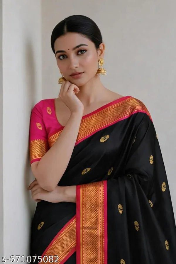 Black_And_Pink_Sico_Silk_Paithani_Zari_Border_Party_Saree_For_Women
