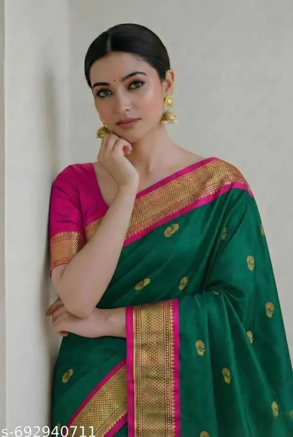 Bottle_Green_Sico_Silk_Paithani_Zari_Woven_Saree_For_Women