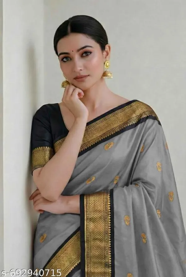 Grey_Sico_Silk_Paithani_Zari_Border_Saree_For_Women