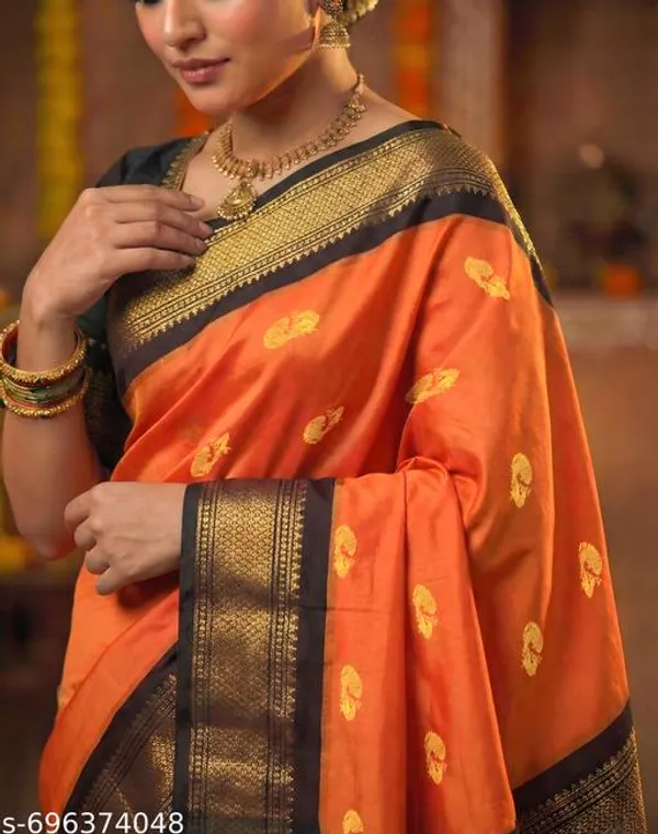 Orange_Sico_Silk_Paithani_Zari_Border_Saree_For_Women