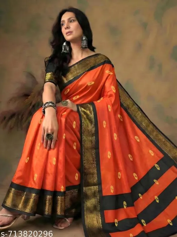 Orange_Sico_Silk_Paithani_Zari_Border_Saree_For_Women